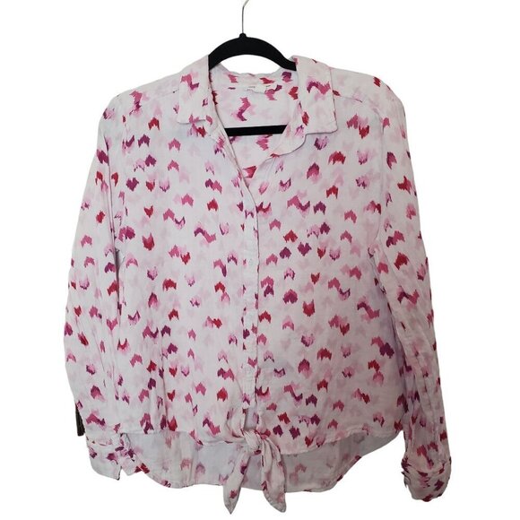 Beachlunchlounge Button Up Shirt Medium White Pink Double layer Cotton Gauze Tie - Picture 1 of 12